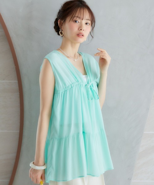 miclat（ミクラ）の「大きいサイズ　ギャザープルオーバー　miclat（シャツ/ブラウス・レディース・オレンジ/グリーン・L/LL/3L/4L/5L）」の20枚目の写真