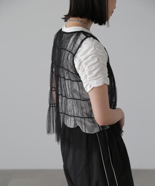 FREE'S MART（フリーズマート）の「◆チュールシャーリングブラウス（ベスト・レディース・ブラック/ホワイト・FREE）」の11枚目の写真