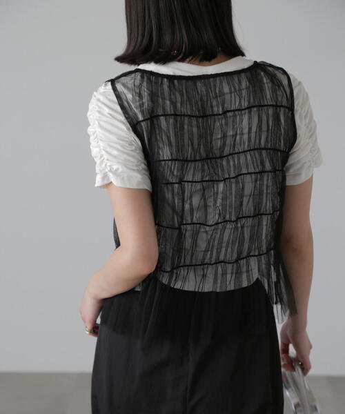 FREE'S MART（フリーズマート）の「◆チュールシャーリングブラウス（ベスト・レディース・ブラック/ホワイト・FREE）」の14枚目の写真