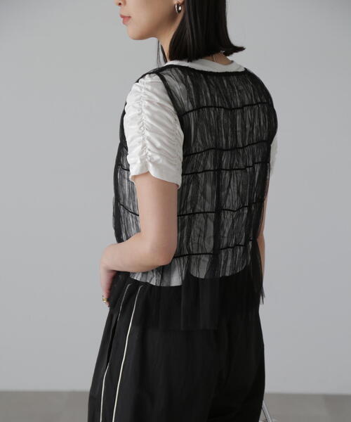 FREE'S MART（フリーズマート）の「◆チュールシャーリングブラウス（ベスト・レディース・ブラック/ホワイト・FREE）」の15枚目の写真