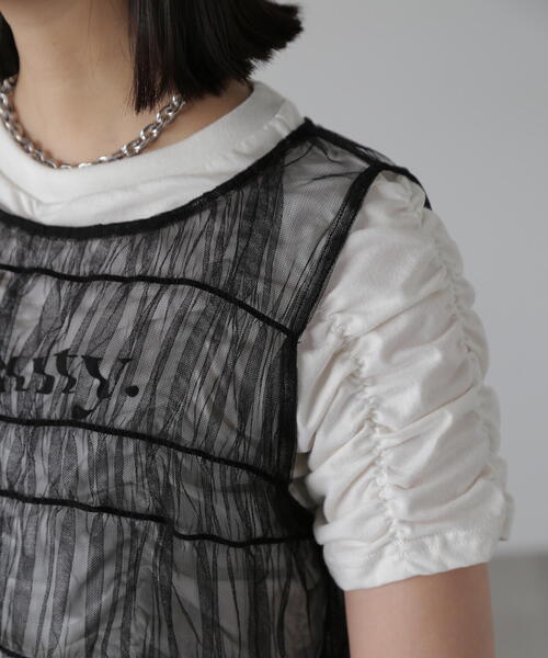 FREE'S MART（フリーズマート）の「◆チュールシャーリングブラウス（ベスト・レディース・ブラック/ホワイト・FREE）」の21枚目の写真