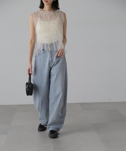 FREE'S MART（フリーズマート）の「◆チュールシャーリングブラウス（ベスト・レディース・ブラック/ホワイト・FREE）」の5枚目の写真