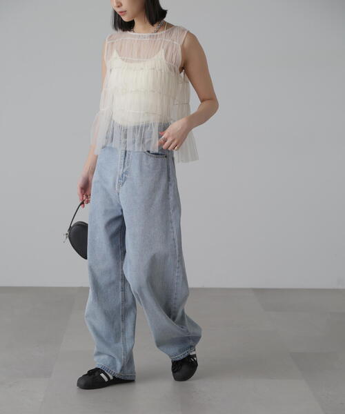 FREE'S MART（フリーズマート）の「◆チュールシャーリングブラウス（ベスト・レディース・ブラック/ホワイト・FREE）」の6枚目の写真