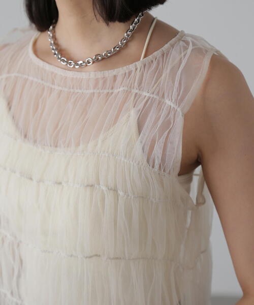 FREE'S MART（フリーズマート）の「◆チュールシャーリングブラウス（ベスト・レディース・ブラック/ホワイト・FREE）」の7枚目の写真