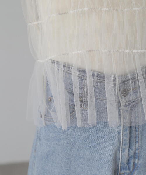 FREE'S MART（フリーズマート）の「◆チュールシャーリングブラウス（ベスト・レディース・ブラック/ホワイト・FREE）」の8枚目の写真