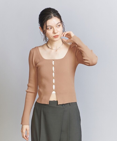 <beauty and youth>スクエアネック リブニット カーディガン BEAUTY&YOUTH UNITED ARROWS（ビューティーアンドユース
