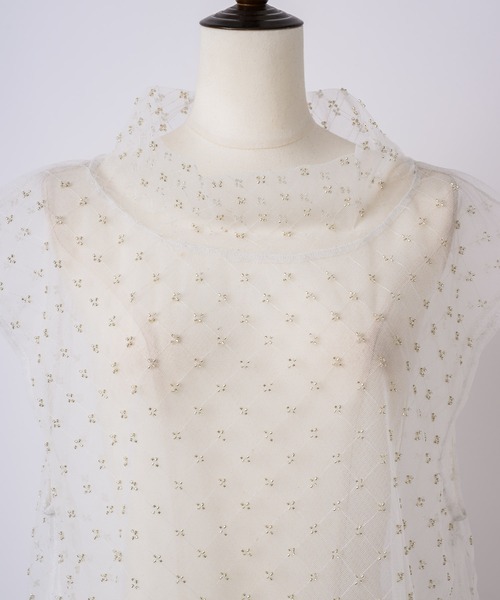 J1U by LA BELLE ETUDE（ジユウバイラベルエチュード）の「ビーズ×シアーチュールトップス（シャツ/ブラウス・レディース・ホワイト/ネイビー/ブラック・FREE）」の7枚目の写真