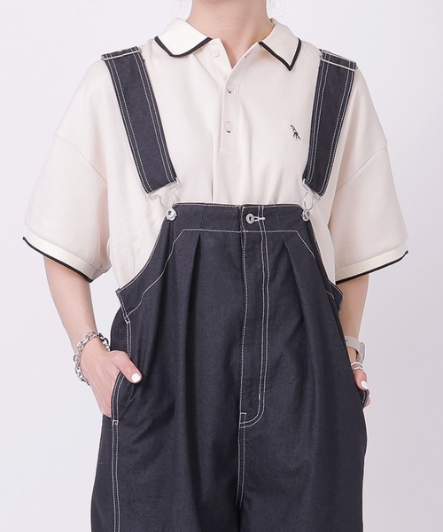 DOUBLE NAME（ダブルネーム）の「【m:rex】ミニ恐竜ワッペンポロシャツ（ポロシャツ・レディース・ネイビー/オフホワイト/グリーン/ブラック/ベージュ・FREE）」の9枚目の写真