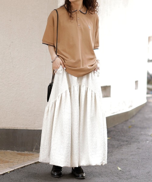 DOUBLE NAME（ダブルネーム）の「【m:rex】ミニ恐竜ワッペンポロシャツ（ポロシャツ・レディース・ネイビー/オフホワイト/グリーン/ブラック/ベージュ・FREE）」の10枚目の写真