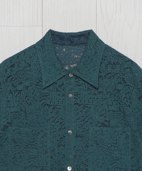 美品　<H>レースハーフスリーブシャツ/ダークグリーン H BEAUTY&YOUTH UNITED ARROWS（エイチビューティーアンドユース