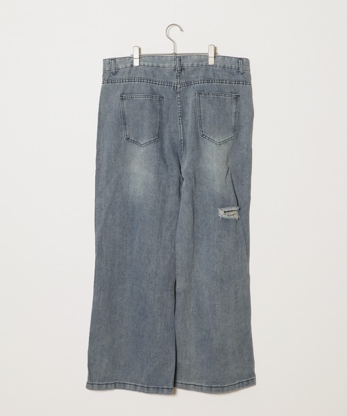 Theater code（シアターコード）の「damage design bleach denim pants / ダメージデザイン ブリーチ デニムパンツ ワイドストレート（デニムパンツ・メンズ・ブルー・3/2）」の2枚目の写真
