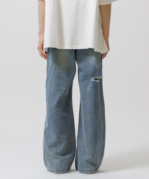 Theater code（シアターコード）の「damage design bleach denim pants / ダメージデザイン ブリーチ デニムパンツ ワイドストレート（デニムパンツ・メンズ・ブルー・3/2）」の12枚目の写真