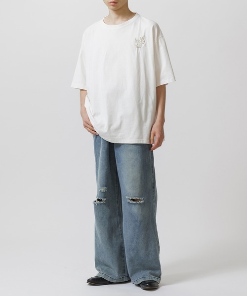 Theater code（シアターコード）の「damage design bleach denim pants / ダメージデザイン ブリーチ デニムパンツ ワイドストレート（デニムパンツ・メンズ・ブルー・3/2）」の22枚目の写真