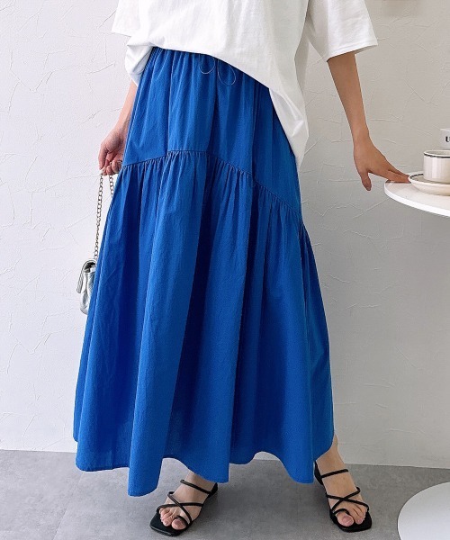 nissen（ニッセン）の「綿ローン　ドロストラウンド切替スカート（スカート・レディース・ブラック/ロイヤルブルー・M/L/LL）」の2枚目の写真