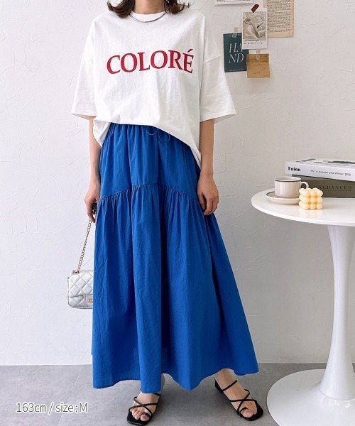 nissen（ニッセン）の「綿ローン　ドロストラウンド切替スカート（スカート・レディース・ブラック/ロイヤルブルー・M/L/LL）」の9枚目の写真