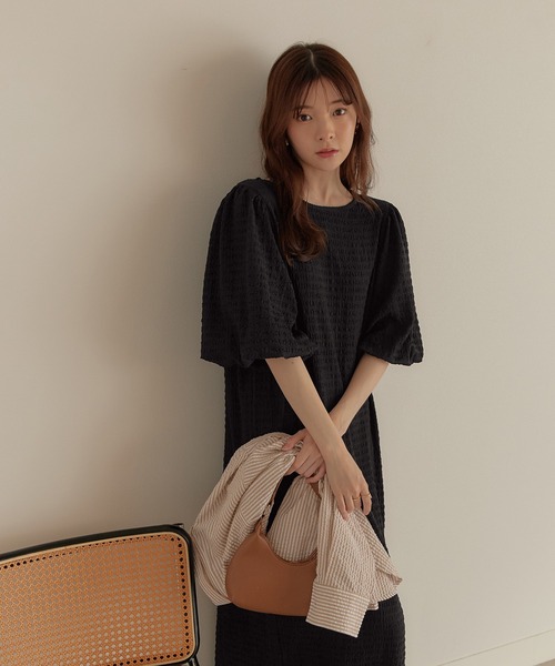 CHAN ME(チャンミ)の「バルーンスリーブワンピース(ワンピース・レディース・チャコールグレー/グリーン/ブラック/ブラウン・MEDIUM/X-LARGE/LARGE/SMALL)」の10枚目の写真
