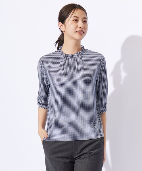 J.PRESS（ジェイプレス）の「千鳥プリント フリル襟 カットソー（Tシャツ/カットソー・レディース・ホワイト系5/ライトグレー系5/ネイビー系5・MEDIUM/LARGE）」の3枚目の写真