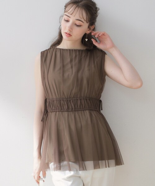 couture brooch（クチュールブローチ）の「◆【着映える透け感】チュールサイドリボンチュニック（チュニック・レディース・ライトグレー/ブラック/ブラウン系・38/42）」の3枚目の写真