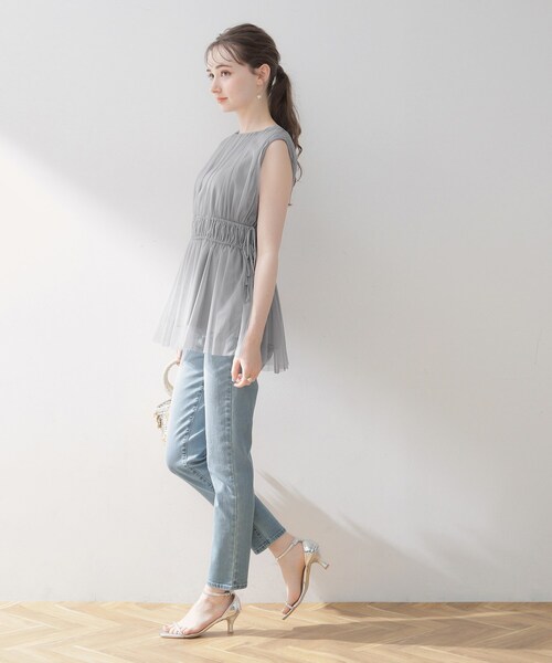 couture brooch（クチュールブローチ）の「◆【着映える透け感】チュールサイドリボンチュニック（チュニック・レディース・ライトグレー/ブラック/ブラウン系・38/42）」の5枚目の写真