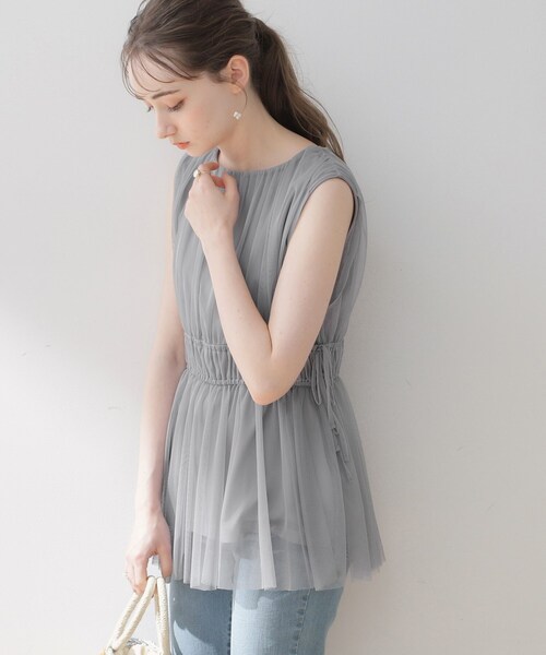 couture brooch（クチュールブローチ）の「◆【着映える透け感】チュールサイドリボンチュニック（チュニック・レディース・ライトグレー/ブラック/ブラウン系・38/42）」の8枚目の写真