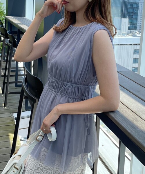 couture brooch（クチュールブローチ）の「◆【着映える透け感】チュールサイドリボンチュニック（チュニック・レディース・ライトグレー/ブラック/ブラウン系・38/42）」の16枚目の写真