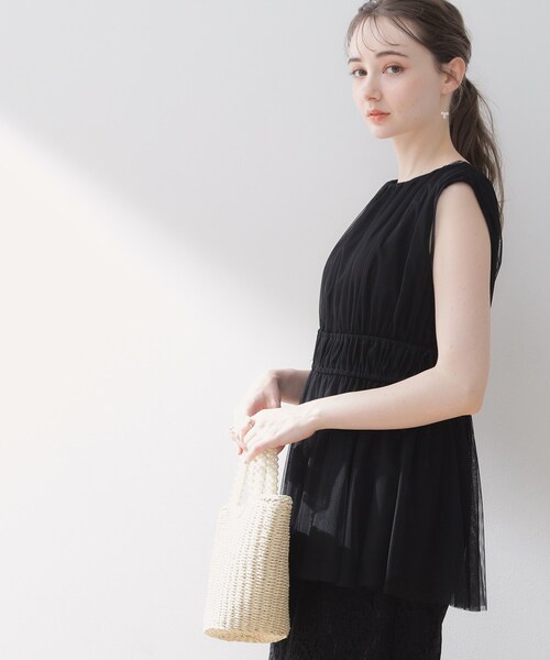 couture brooch（クチュールブローチ）の「◆【着映える透け感】チュールサイドリボンチュニック（チュニック・レディース・ライトグレー/ブラック/ブラウン系・38/42）」の21枚目の写真