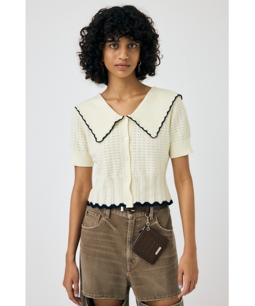 MOUSSY(マウジー)の「KNIT LACEWORK COLLAR カーディガン(カーディガン/ボレロ・レディース・ブラック/ライトブルー/アイボリー・FREE)」の2枚目の写真