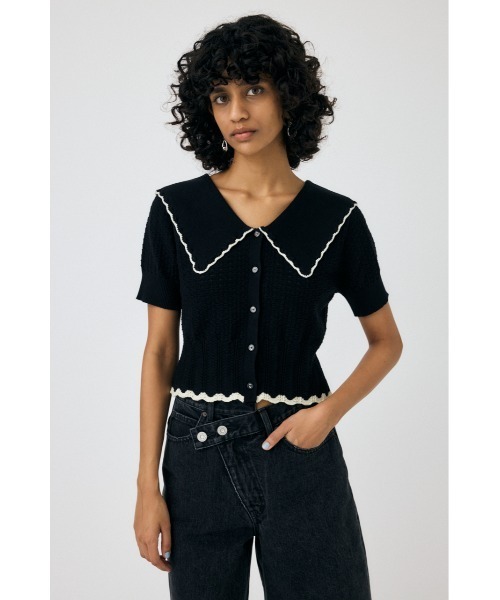 MOUSSY(マウジー)の「KNIT LACEWORK COLLAR カーディガン(カーディガン/ボレロ・レディース・ブラック/ライトブルー/アイボリー・FREE)」の3枚目の写真