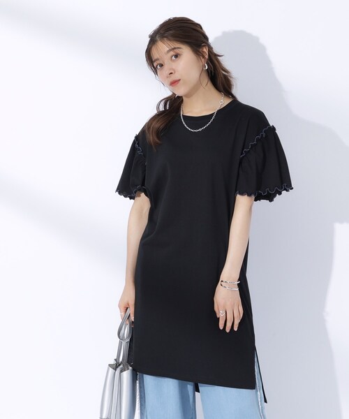 Cutie Blonde（キューティーブロンド）の「◆配色メロウがポイント お袖フリルチュニックワンピース（チュニック・レディース・アイボリー/チャコールグレー/ブラック・04/03/02）」の8枚目の写真