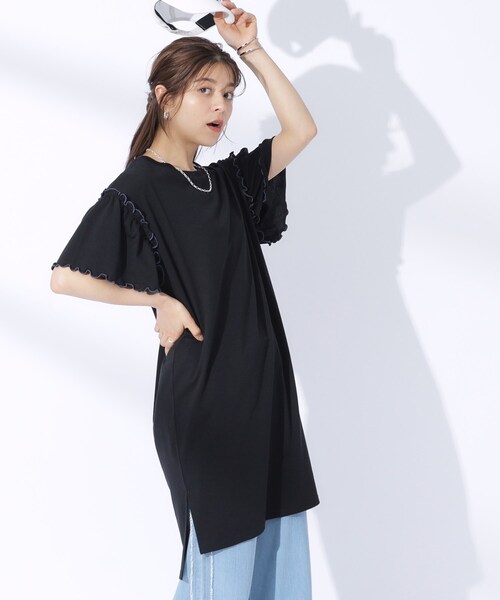Cutie Blonde（キューティーブロンド）の「◆配色メロウがポイント お袖フリルチュニックワンピース（チュニック・レディース・アイボリー/チャコールグレー/ブラック・04/03/02）」の9枚目の写真