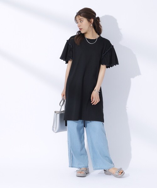 Cutie Blonde（キューティーブロンド）の「◆配色メロウがポイント お袖フリルチュニックワンピース（チュニック・レディース・アイボリー/チャコールグレー/ブラック・04/03/02）」の10枚目の写真