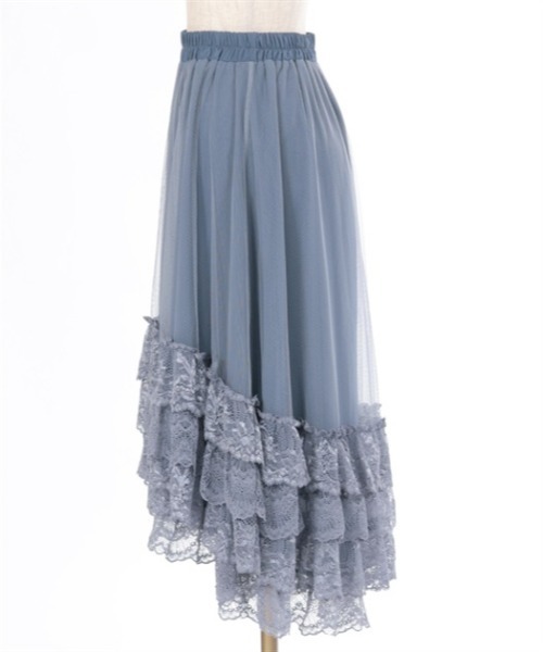 【axes femme】ライトブルー レーススカート　未使用品 axes femme POETIQUE スカート レース×チュールスカート