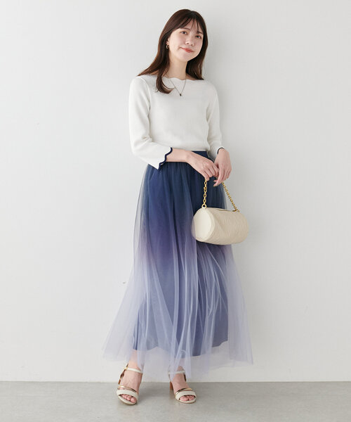 natural couture（ナチュラルクチュール）の「【WEB限定】袖口配色スカラップ強撚ニット(7分袖)（ニット/セーター・レディース・グレイッシュベージュ/オフホワイト/ミント/ネイビー/その他1/レッド・FREE）」の16枚目の写真