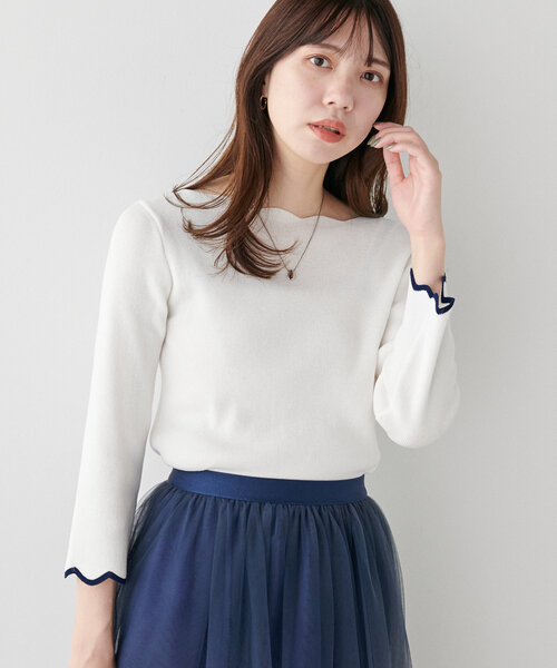 natural couture（ナチュラルクチュール）の「【WEB限定】袖口配色スカラップ強撚ニット(7分袖)（ニット/セーター・レディース・グレイッシュベージュ/オフホワイト/ミント/ネイビー/その他1/レッド・FREE）」の17枚目の写真