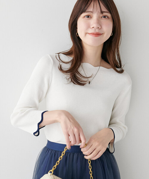 natural couture（ナチュラルクチュール）の「【WEB限定】袖口配色スカラップ強撚ニット(7分袖)（ニット/セーター・レディース・グレイッシュベージュ/オフホワイト/ミント/ネイビー/その他1/レッド・FREE）」の18枚目の写真