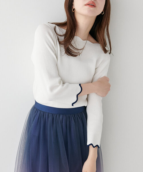 natural couture（ナチュラルクチュール）の「【WEB限定】袖口配色スカラップ強撚ニット(7分袖)（ニット/セーター・レディース・グレイッシュベージュ/オフホワイト/ミント/ネイビー/その他1/レッド・FREE）」の19枚目の写真