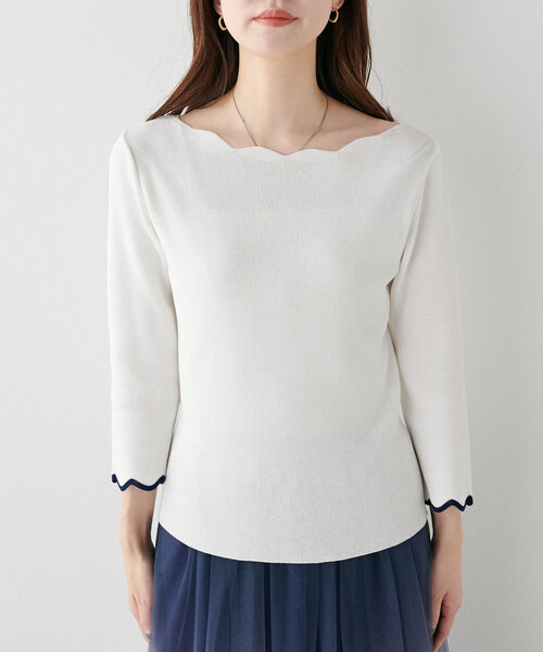 natural couture（ナチュラルクチュール）の「【WEB限定】袖口配色スカラップ強撚ニット(7分袖)（ニット/セーター・レディース・グレイッシュベージュ/オフホワイト/ミント/ネイビー/その他1/レッド・FREE）」の20枚目の写真