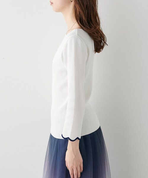 natural couture（ナチュラルクチュール）の「【WEB限定】袖口配色スカラップ強撚ニット(7分袖)（ニット/セーター・レディース・グレイッシュベージュ/オフホワイト/ミント/ネイビー/その他1/レッド・FREE）」の21枚目の写真