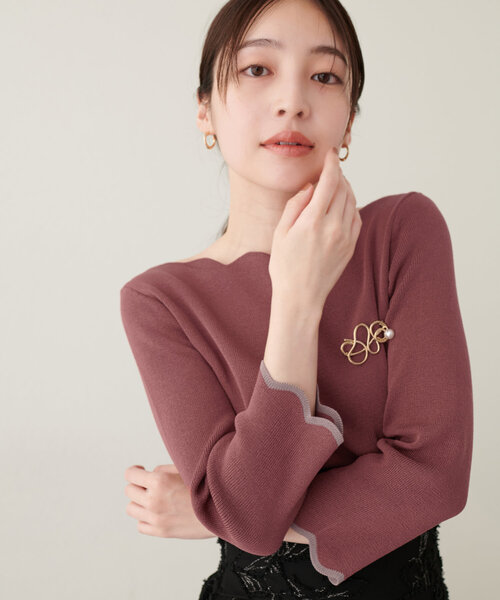 natural couture（ナチュラルクチュール）の「【WEB限定】袖口配色スカラップ強撚ニット(7分袖)（ニット/セーター・レディース・グレイッシュベージュ/オフホワイト/ミント/ネイビー/その他1/レッド・FREE）」の5枚目の写真