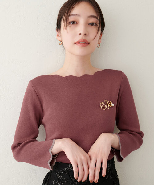 natural couture（ナチュラルクチュール）の「【WEB限定】袖口配色スカラップ強撚ニット(7分袖)（ニット/セーター・レディース・グレイッシュベージュ/オフホワイト/ミント/ネイビー/その他1/レッド・FREE）」の8枚目の写真