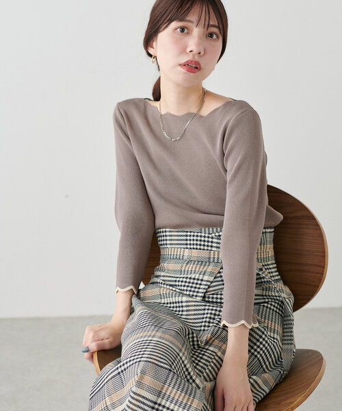 natural couture（ナチュラルクチュール）の「【WEB限定】袖口配色スカラップ強撚ニット(7分袖)（ニット/セーター・レディース・グレイッシュベージュ/オフホワイト/ミント/ネイビー/その他1/レッド・FREE）」の9枚目の写真