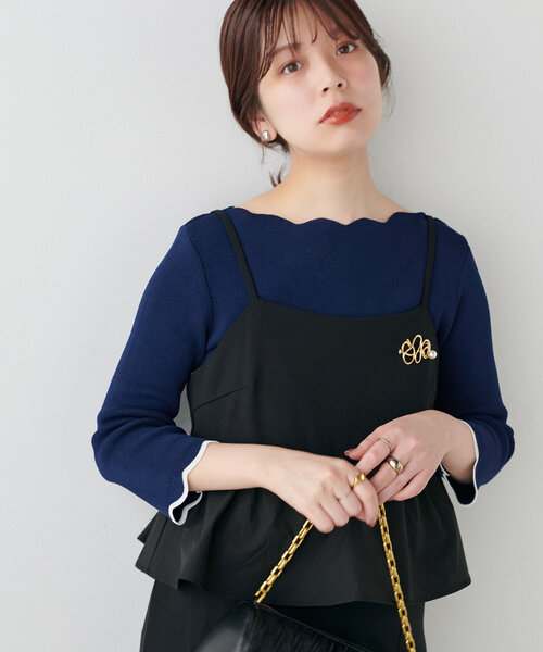 natural couture（ナチュラルクチュール）の「【WEB限定】袖口配色スカラップ強撚ニット(7分袖)（ニット/セーター・レディース・グレイッシュベージュ/オフホワイト/ミント/ネイビー/その他1/レッド・FREE）」の7枚目の写真