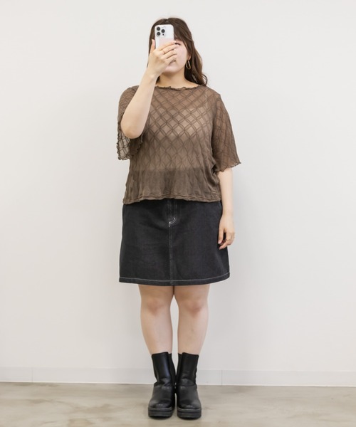 CLETTE（クレット）の「リボンステッチデニムミニスカート（デニムスカート・レディース・ブラック/ネイビー・4L/3L/LL）」の21枚目の写真