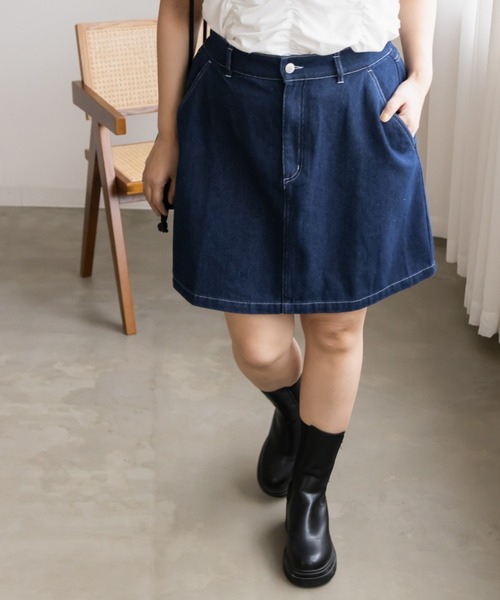 CLETTE（クレット）の「リボンステッチデニムミニスカート（デニムスカート・レディース・ブラック/ネイビー・4L/3L/LL）」の8枚目の写真