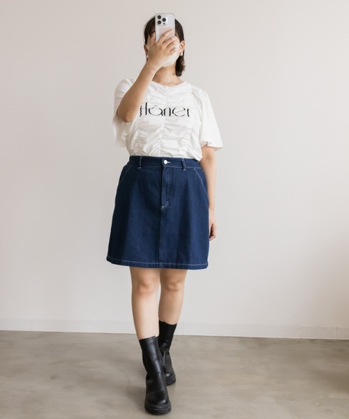 CLETTE（クレット）の「リボンステッチデニムミニスカート（デニムスカート・レディース・ブラック/ネイビー・4L/3L/LL）」の20枚目の写真