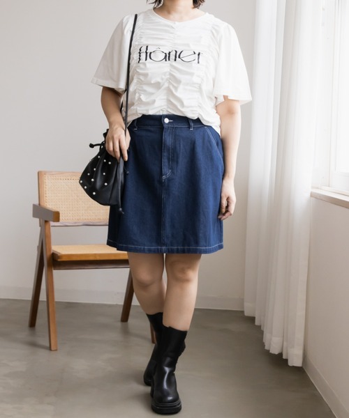 CLETTE（クレット）の「リボンステッチデニムミニスカート（デニムスカート・レディース・ブラック/ネイビー・4L/3L/LL）」の22枚目の写真