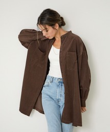 [スリット風に開閉可能]コーデュロイシャツチュニック