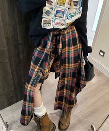 腰巻きシャツ風チェック柄スカート