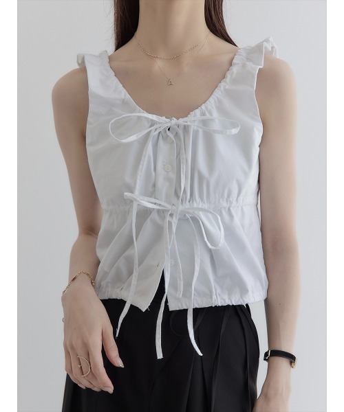 【セール】ダブルリボンギャザーブラウス/ホワイト（シャツ/ブラウス）｜amel（エイメル）