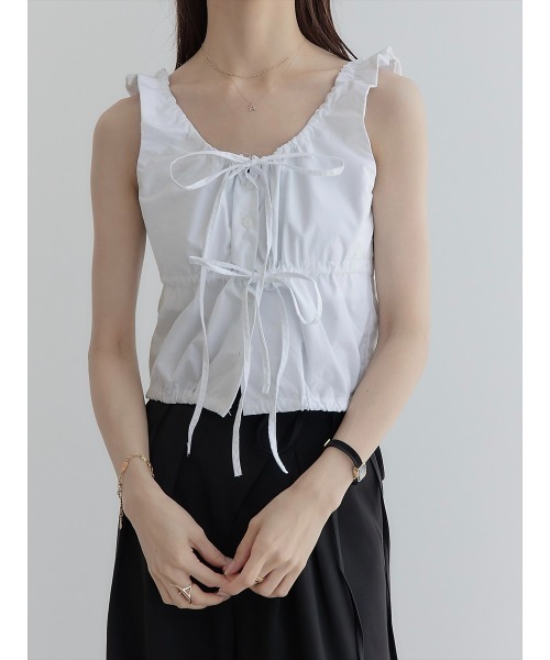 【セール】ダブルリボンギャザーブラウス/ホワイト（シャツ/ブラウス）｜amel（エイメル）